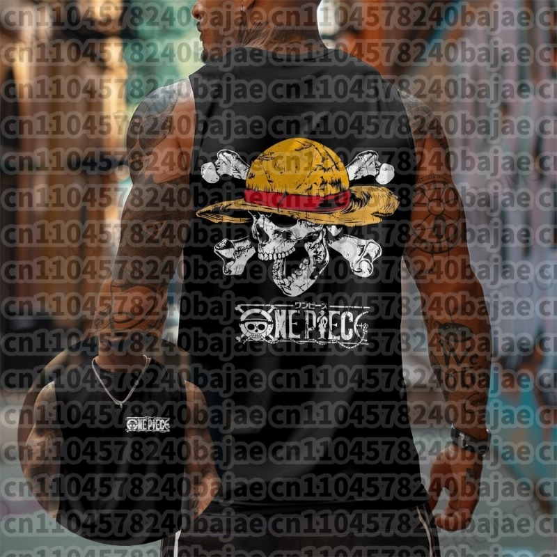 Tank Top Muscle - เสื้อกล้ามออกกำลังกายวันพีซ 2026 สำหรับผู้ชาย ลายอนิเมะลูฟี่ สไตล์สตรีทแวร์ เสื้อกั๊กฤดูร้อนลำลอง