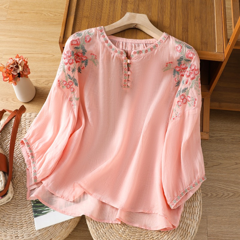 Linen Shirt Breathable - เสื้อผ้าผู้หญิงสไตล์จีนเสื้อวินเทจปักเสื้อหลวมเสื้อผ้าฤดูร้อนแขนสั้นผ้าฝ้ายผ้าลินินผู้หญิงเสื้อ