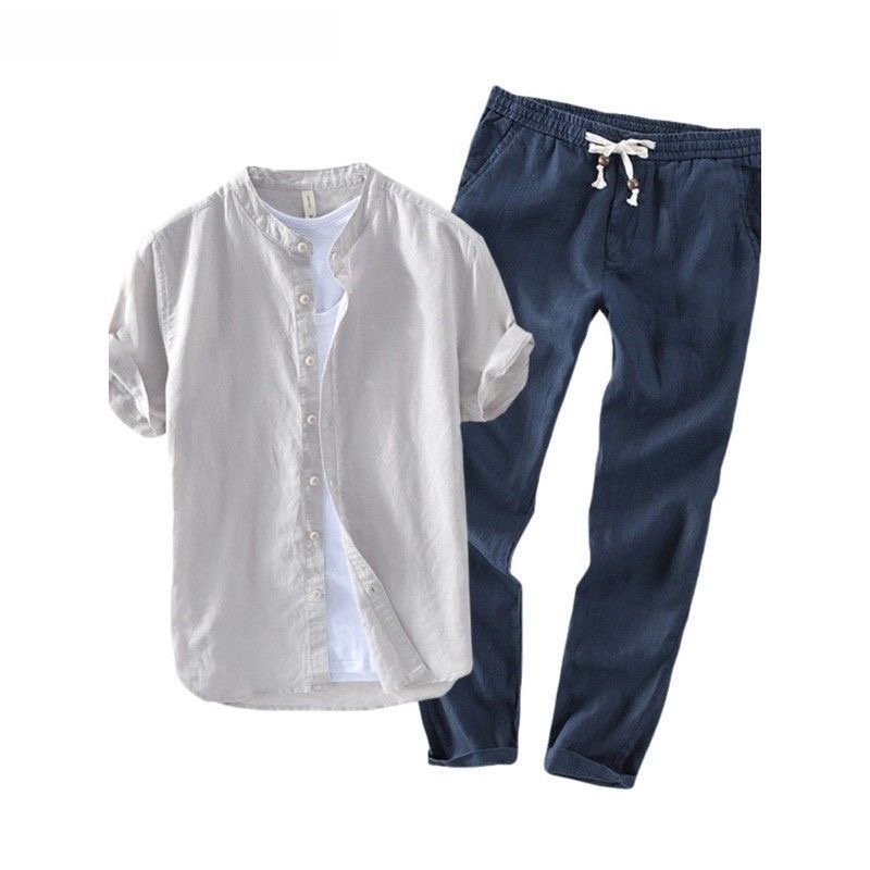 Linen Shirt Breathable - เสื้อเชิ้ตลินินแขนสั้นลำลองสำหรับผู้ชายและชุดเสื้อยืด ระบายอากาศได้ดี ใส่สบายในฤดูร้อน ทรงหลวม ไซส์ใหญ่