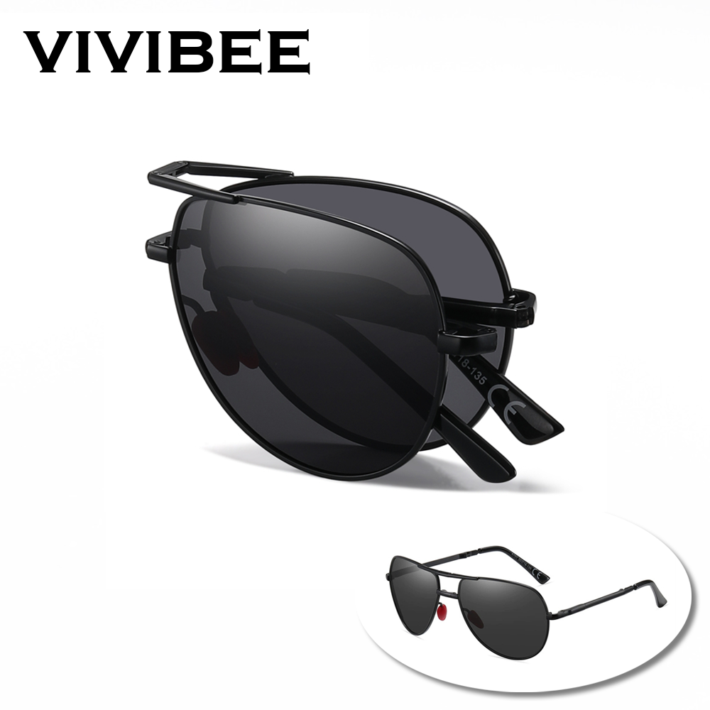 Sunglasses Aviator Polarized - แว่นกันแดดพับได้ VIVIBEE รุ่น Metal Pilot สีดำ
