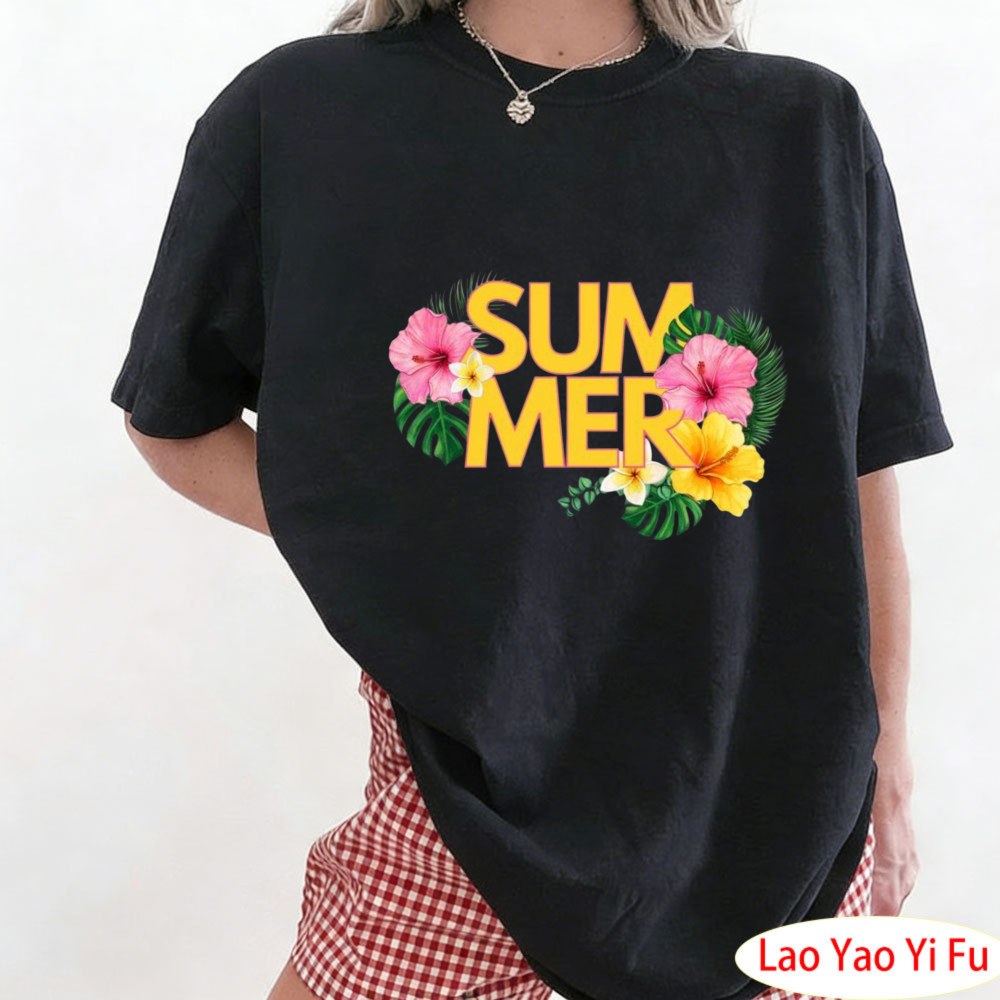 Resort Shirt Floral - เสื้อยืดลายดอกไม้เขตร้อนฤดูร้อน เสื้อยืดพิมพ์ลายดอกไม้สีสันสดใส เสื้อพิมพ์ลายตัวอักษรสำหรับผู้หญิง เสื้อแฟชั่นสำหรับวันหยุดพักผ่อน