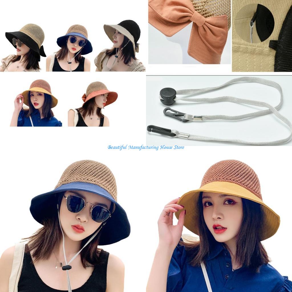 Packable Hat Nylon - E56A สตรีฤดูร้อนตาข่ายสำหรับ Sun Visor หมวกชายหาดแยกฟลอปปี้กว้าง Brim