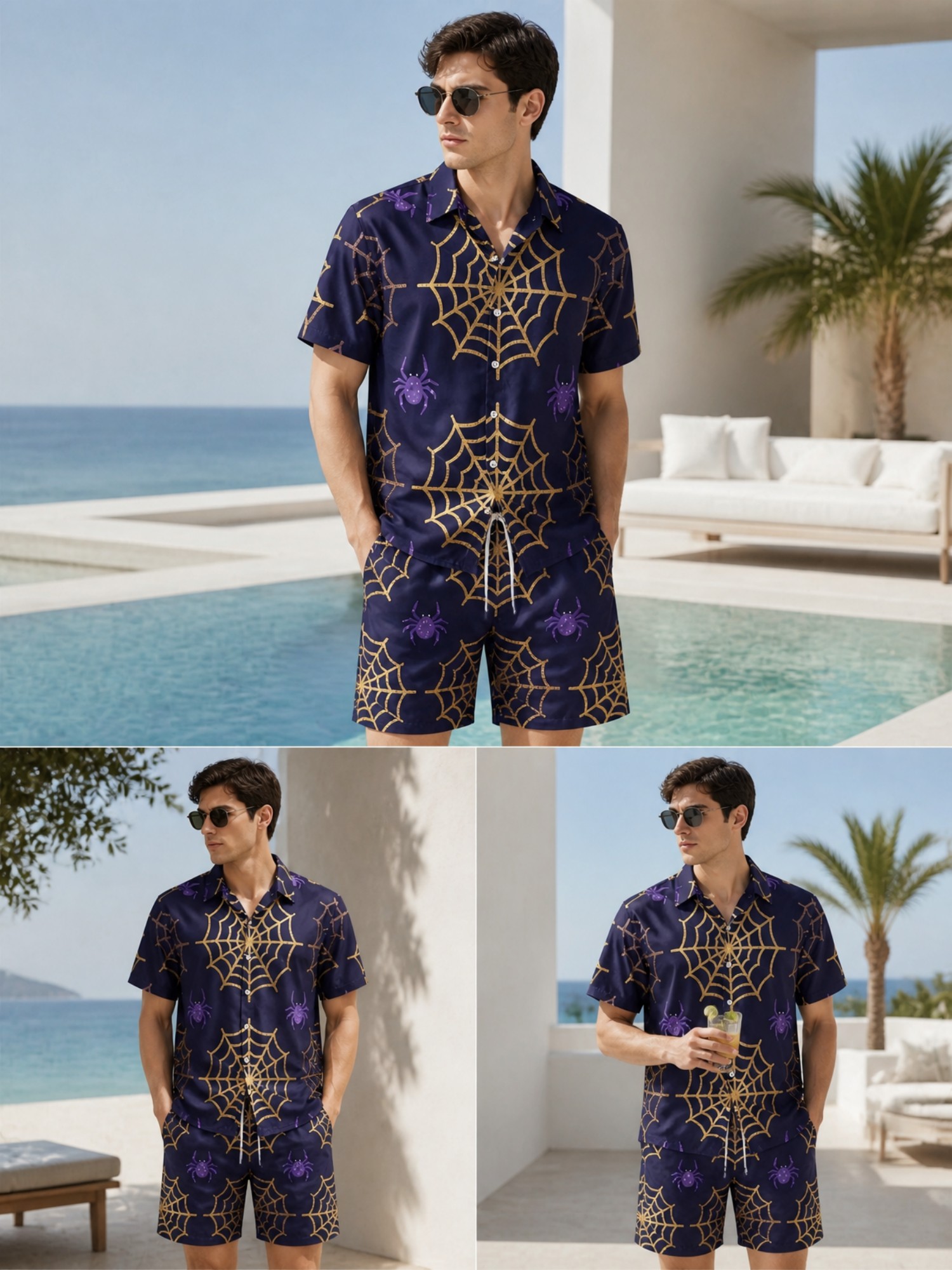 Resort Shirt Floral - ชุดเสื้อโปโลแขนสั้นและกางเกงขาสั้นสำหรับผู้ชายลายดอกไม้ ชุดลำลองสำหรับพักผ่อนริมชายหาด ท่องเที่ยว ใส่สบายๆ ในชีวิตประจำวัน