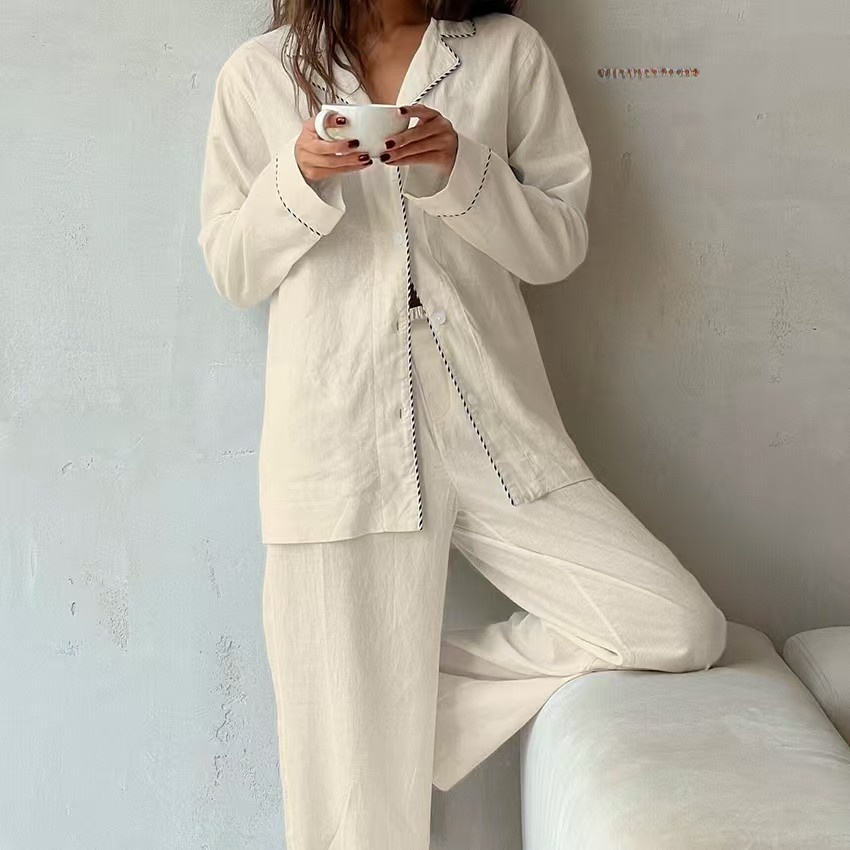 ชุดนอนผ้าฝ้ายสำหรับผู้หญิง ชุด - Linen Shirt Breathable บทวิจารณ์และราคา