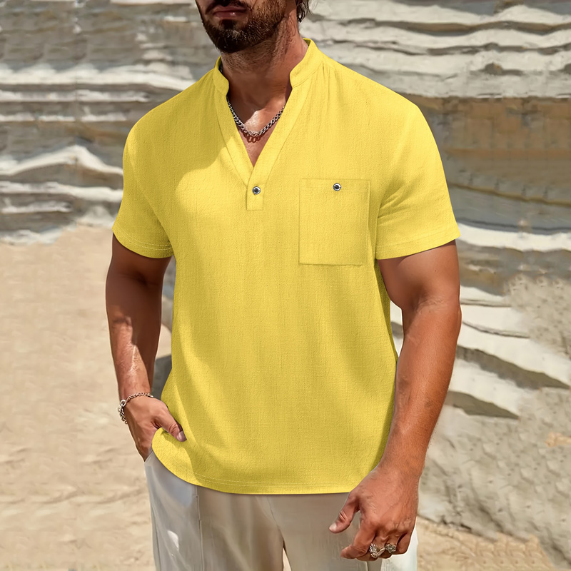 เสื้อเชิ้ตแขนสั้นคอปกผ้าฝ้ายลิ - Linen Shirt Breathable บทวิจารณ์และราคา