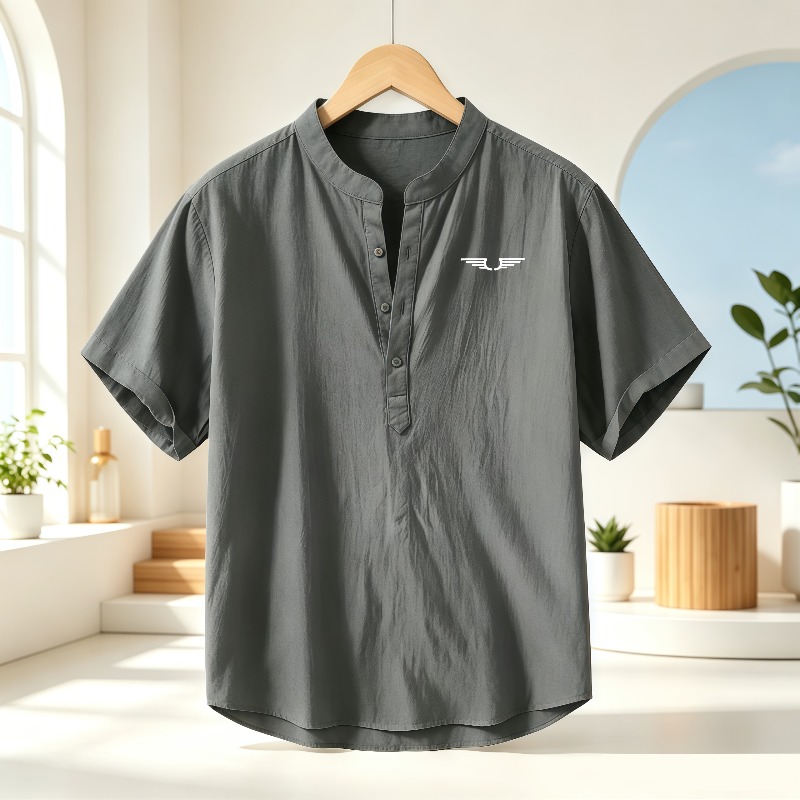 เสื้อเชิ้ตแขนสั้นคอเฮนลีย์ผ้าฝ - Linen Shirt Breathable บทวิจารณ์และราคา