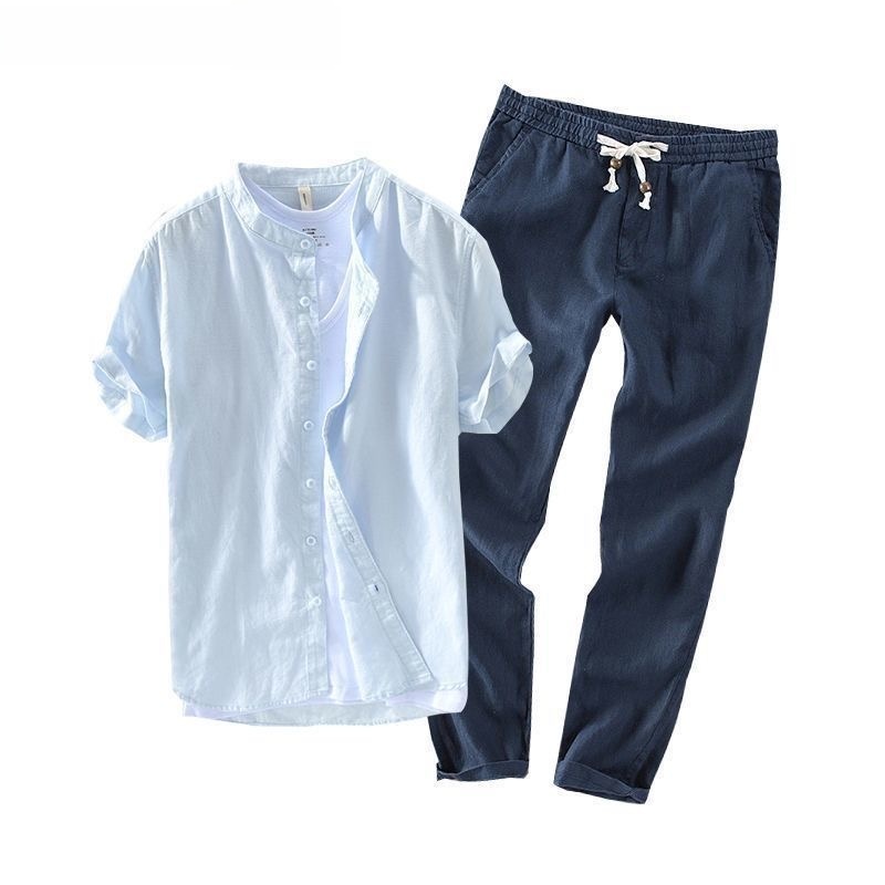 เสื้อเชิ้ตลินินแขนสั้นลำลองสำห - Linen Shirt Breathable บทวิจารณ์และราคา