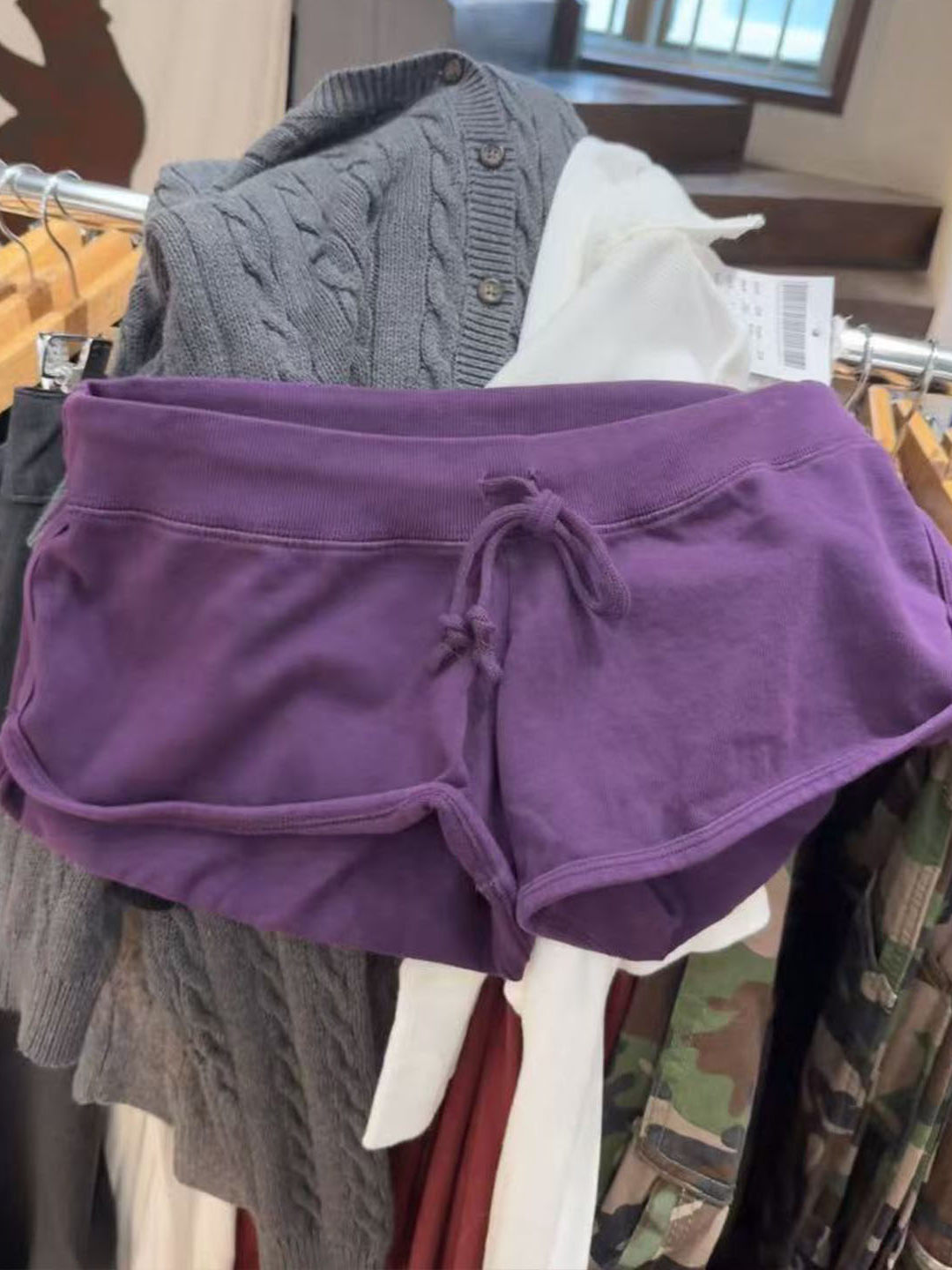 กางเกงขาสั้นผ้าฝ้ายสีม่วงผู้หญ - Short Linen Drawstring บทวิจารณ์และราคา