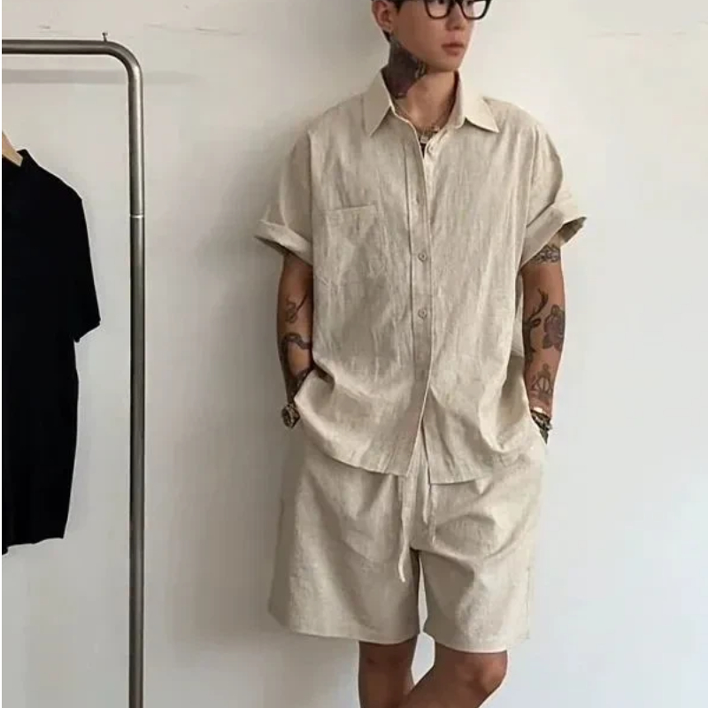 ชุดเซ็ตผ้าลินินคอตตอน 2 ชิ้นสำ - Linen Shirt Breathable บทวิจารณ์และราคา