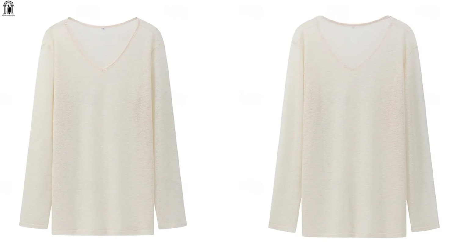 เสื้อยืดแขนยาวคอวีผ้าลินินผสมส - Linen Shirt Breathable บทวิจารณ์และราคา