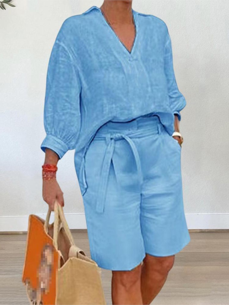 ผู้หญิงชุดสไตล์หรูหรา 2 ชิ้นชุ - Linen Shirt Breathable บทวิจารณ์และราคา