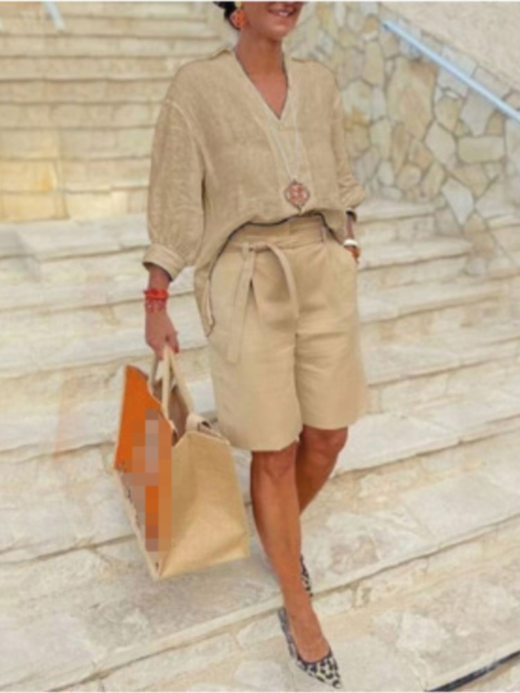 ผู้หญิงชุดสไตล์หรูหรา 2 ชิ้นชุ - Linen Shirt Breathable บทวิจารณ์และราคา
