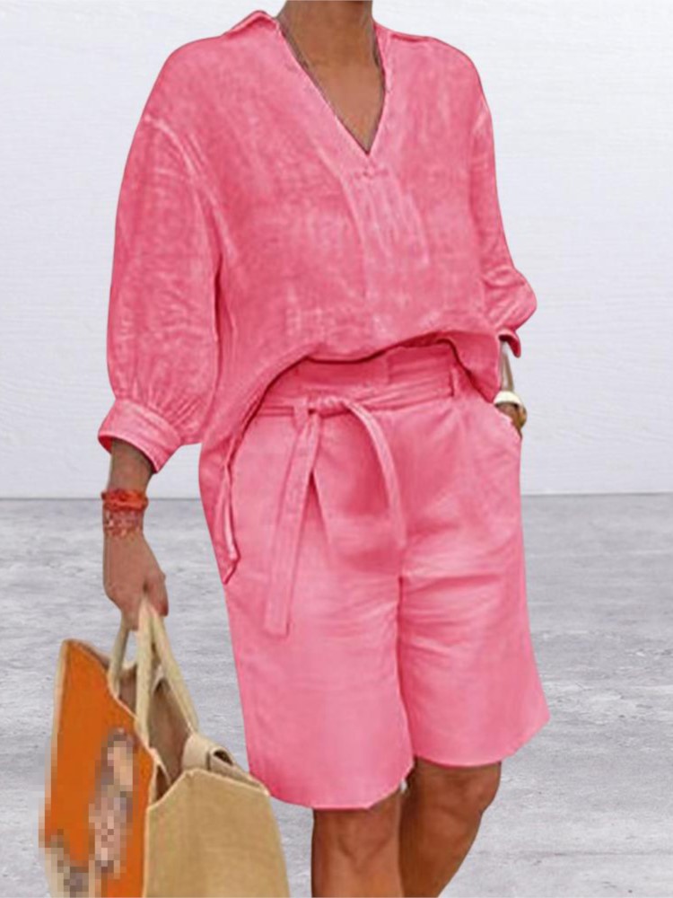 ผู้หญิงชุดสไตล์หรูหรา 2 ชิ้นชุ - Linen Shirt Breathable บทวิจารณ์และราคา