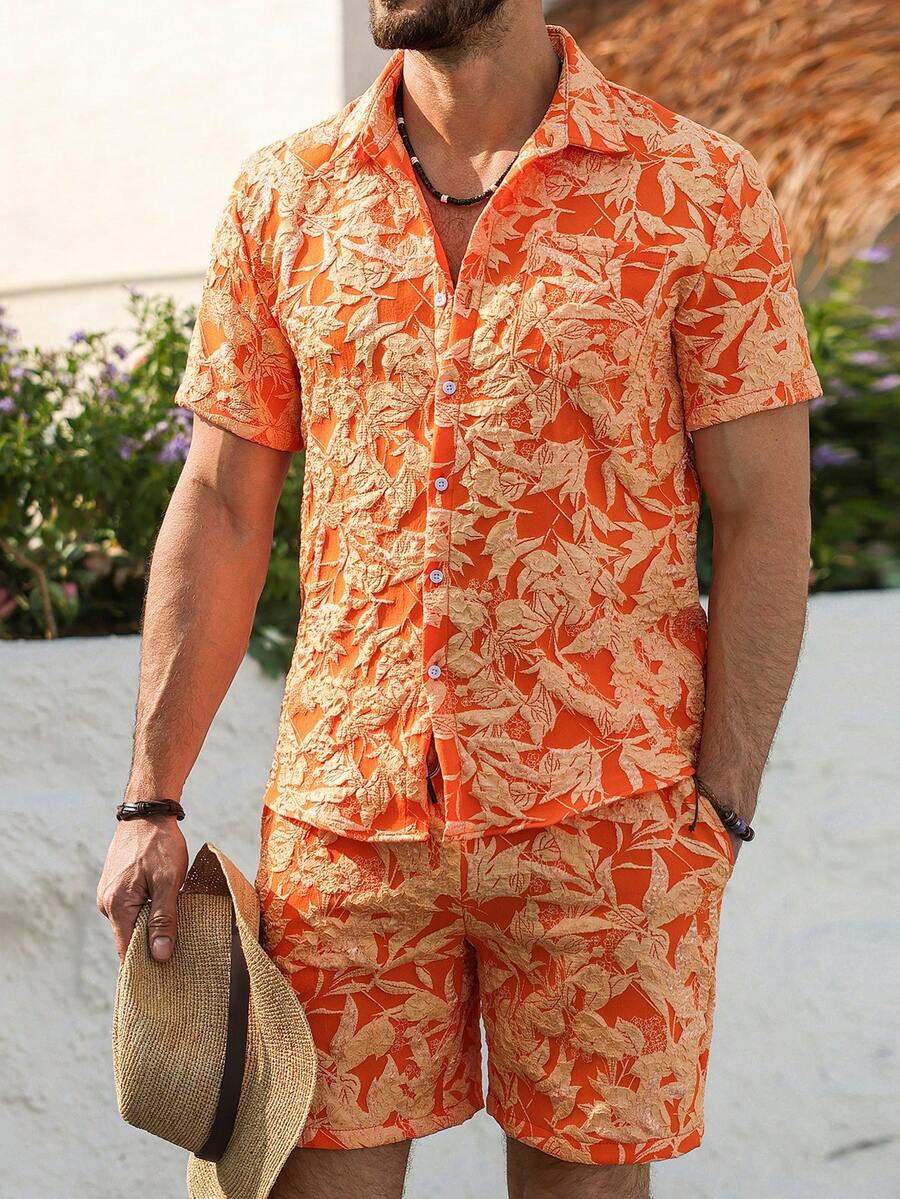 ชุดเซ็ต 2 ชิ้นสำหรับผู้ชายสีส้ - Resort Shirt Floral บทวิจารณ์และราคา