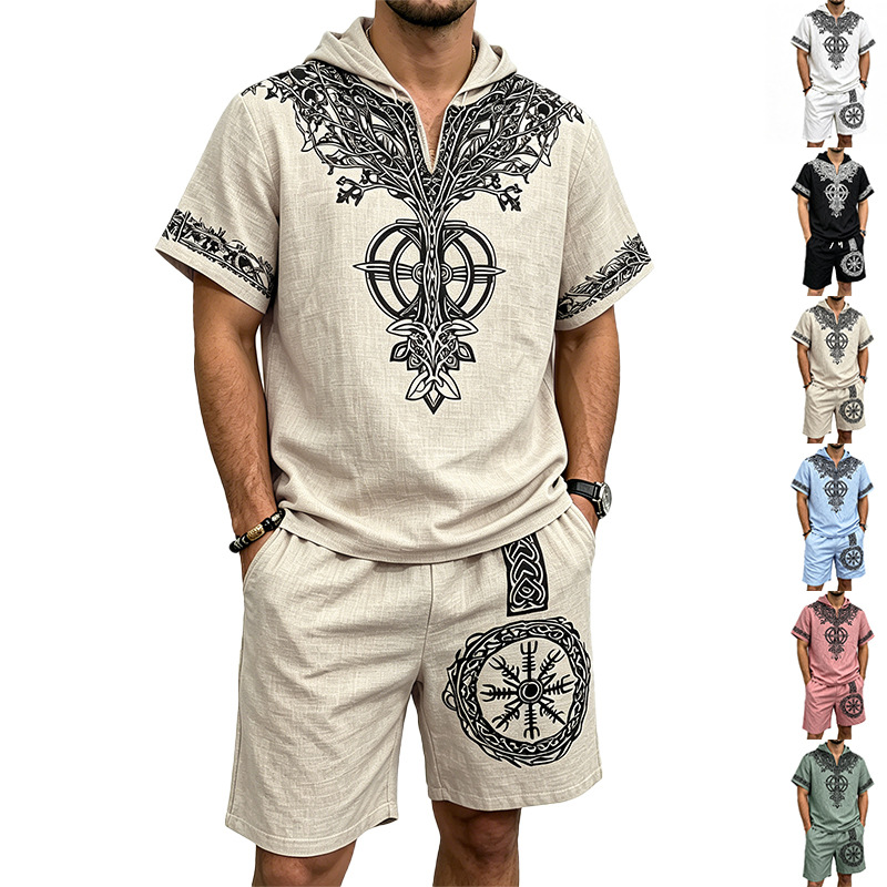 ชุดฤดูร้อน 2 ชิ้น เสื้อฮู้ดแขน - Short Linen Drawstring บทวิจารณ์และราคา