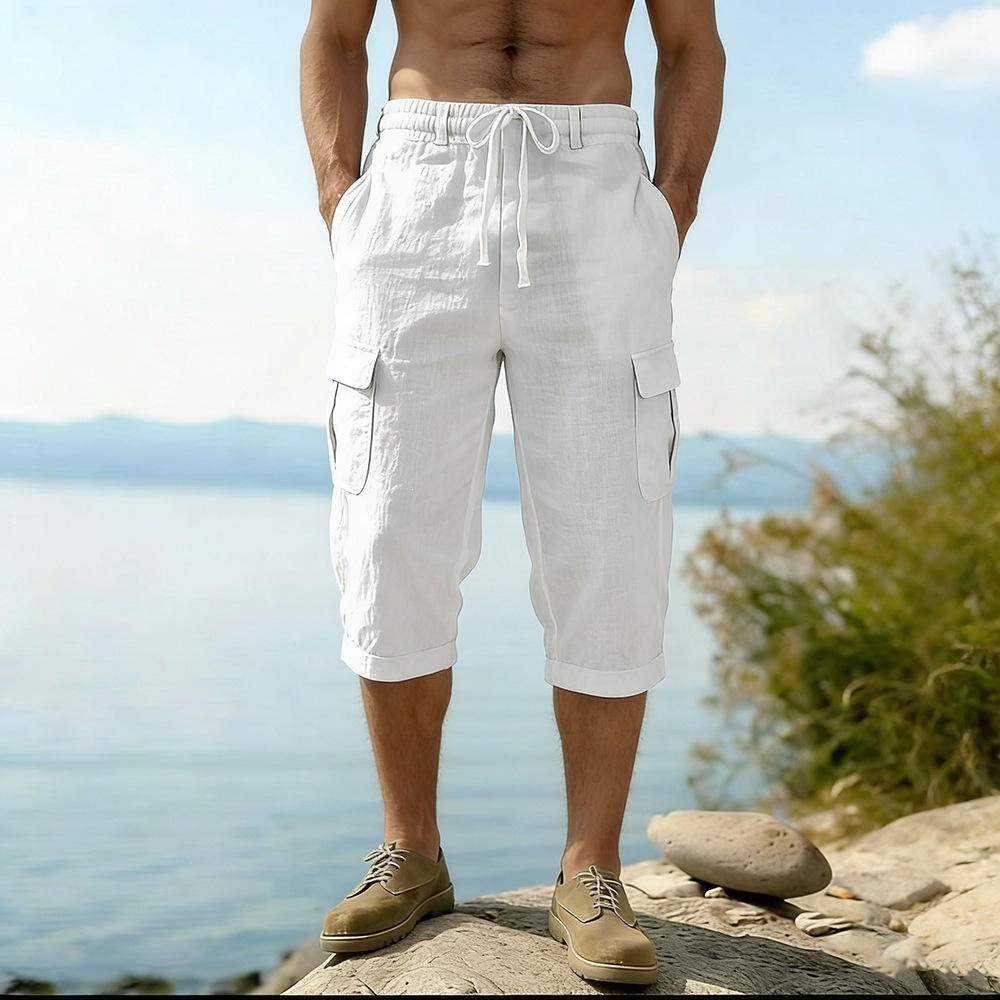 กางเกงขาสั้นผ้าฝ้ายลินินสำหรับ - Short Linen Drawstring บทวิจารณ์และราคา